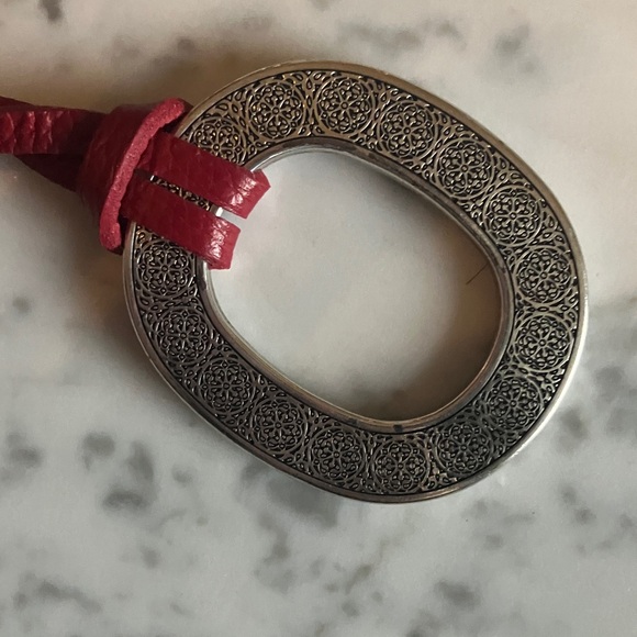 Brighton Red Leather and Silver Oval Necklace - Picture 5 of 5